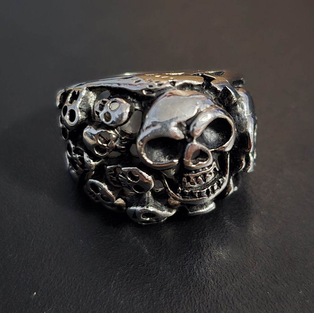 Men's Stainless Steel Cluster Skull Ring Sz 12